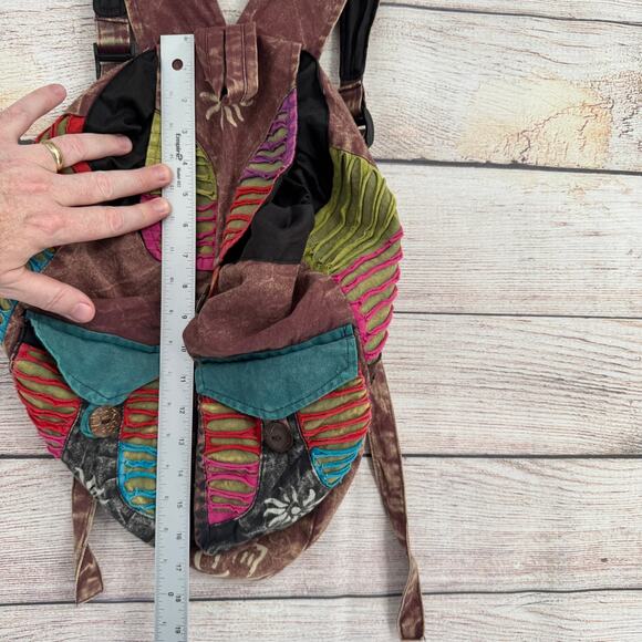 Made in Nepal BOHO Flapover Backpack Adult Black Brown Blue Red Green - Picture 8 of 9